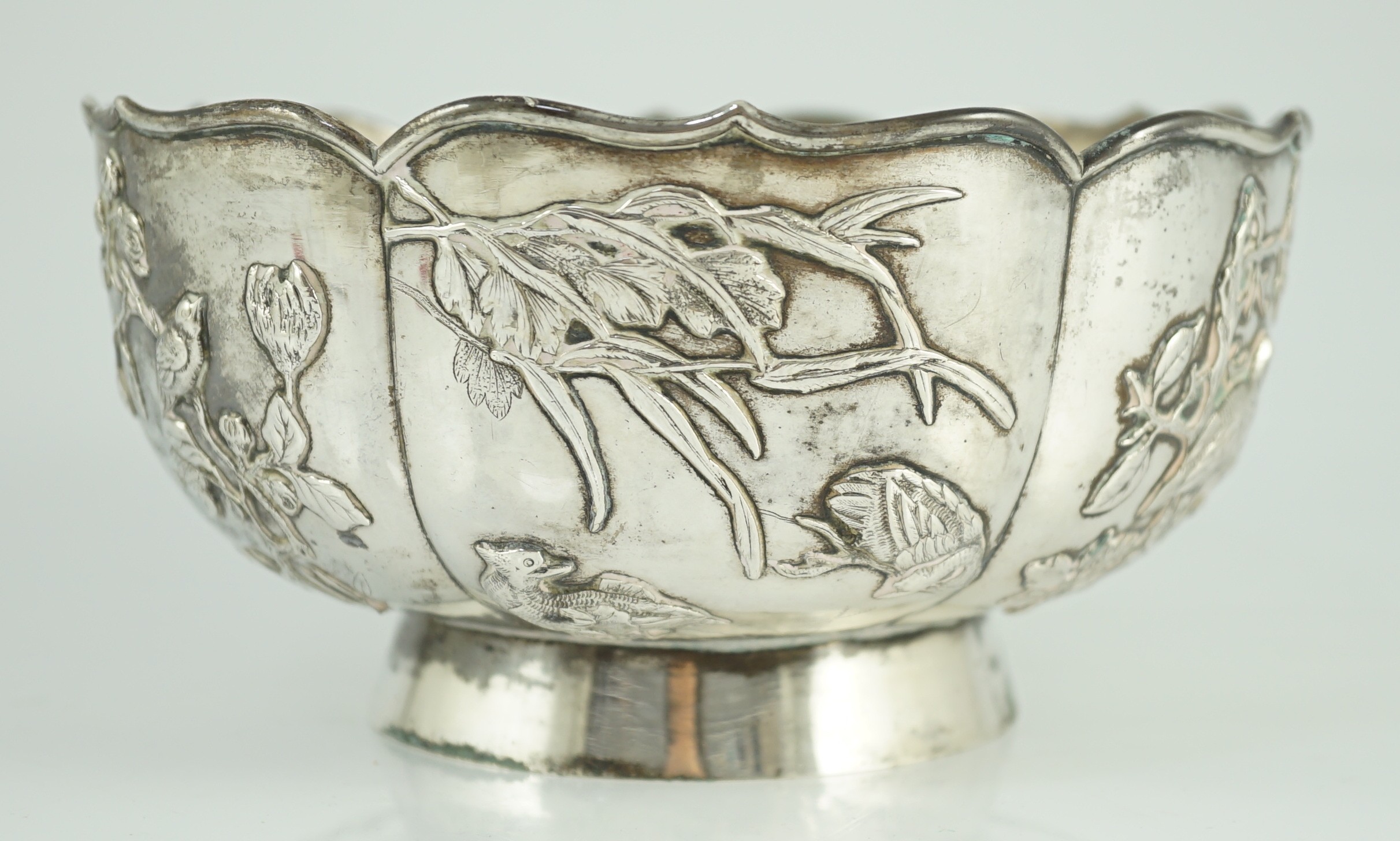 A late 19th century Chinese Export silver circular bowl, by Chong Woo, Hong Kong